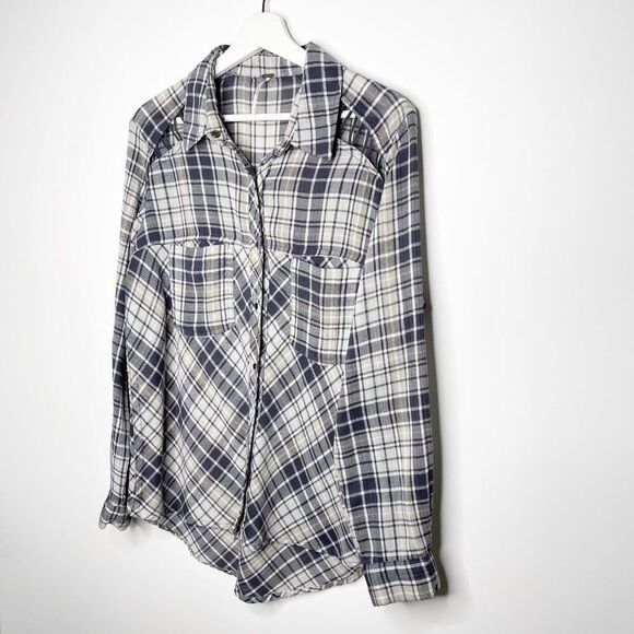 FREE PEOPLE Stitch Detail Plaid Button Down Top  - Picture 4 of 10